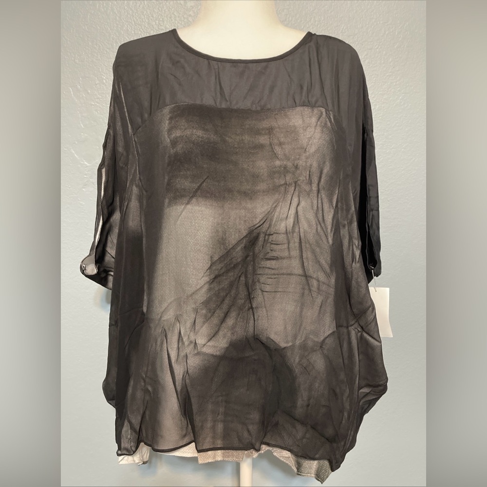 Lola & Sophie Black Gray Top Silk Blend Lagencore Minimalist NWT Small